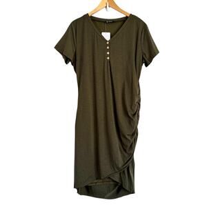 BTFM Dress sz XL Green Short Sleeve Asymmetrical Casual Stretch Olive NEW